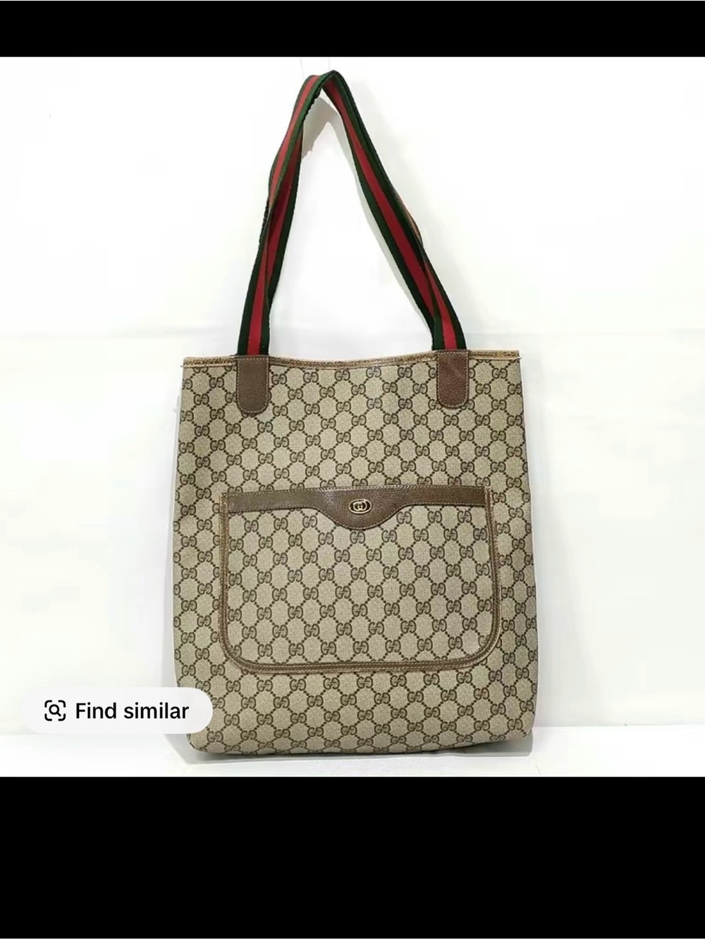 Gucci Beige GG Canvas Tote with Green and Red Striped Straps